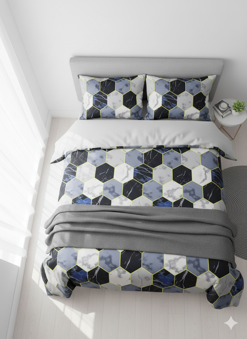 3D Hexa Marble Bedsheet