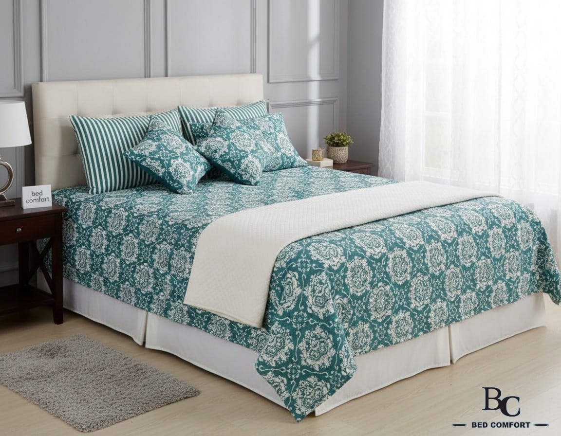 Teal Damask Premium Bedsheet
